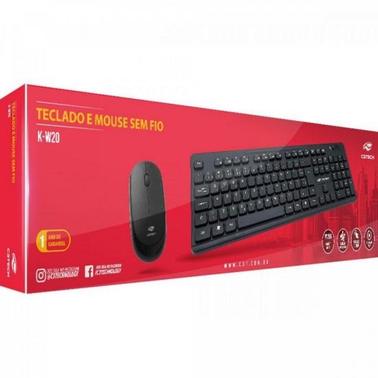 Kit Teclado e Mouse C3Tech K-W20BK Sem Fio Preto