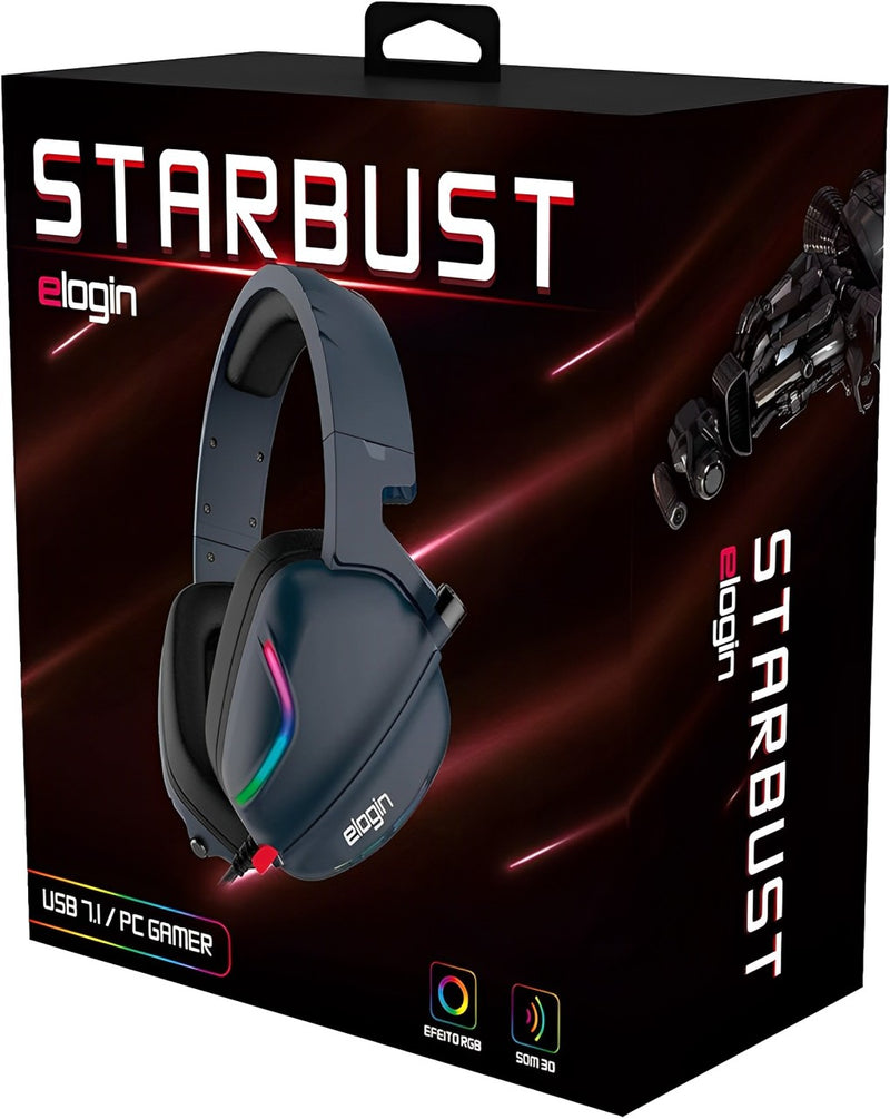 Headset Gamer Usb 7.1 Starbust Elogin Hs22 Preto Azul 2,2m