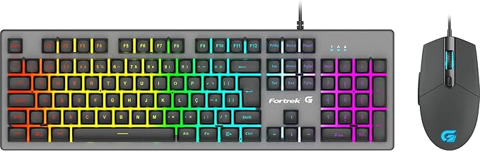 Kit Gamer Fortrek Ranger Grafite - Teclado, LED Rainbow, ABNT2 + Mouse