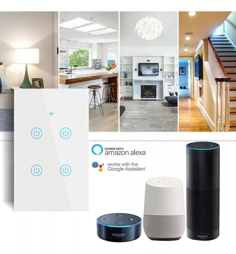 Interruptor Touch Wifi Inteligente 4 Botões Aitek Alexa Google