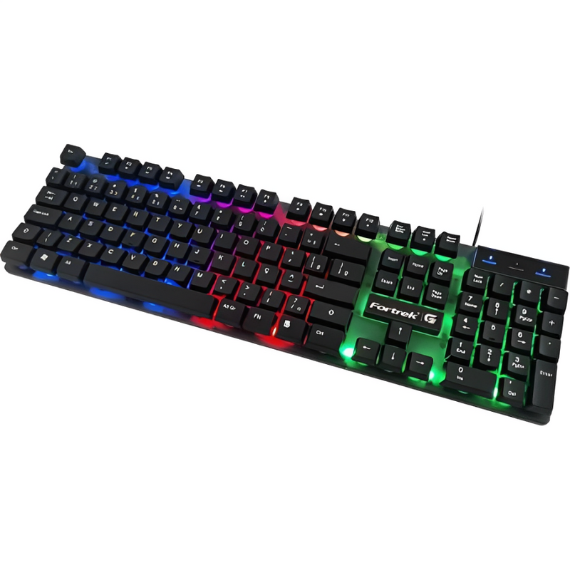 Teclado Gamer Fortrek Blackfire New, LED Rainbow, Teclas Multimídia, ABNT2