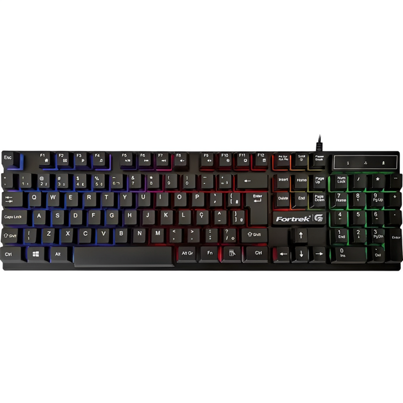 Teclado Gamer Fortrek Blackfire New, LED Rainbow, Teclas Multimídia, ABNT2