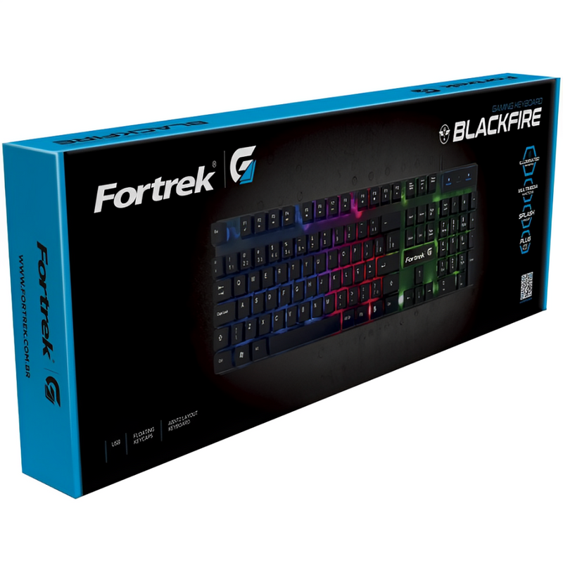 Teclado Gamer Fortrek Blackfire New, LED Rainbow, Teclas Multimídia, ABNT2