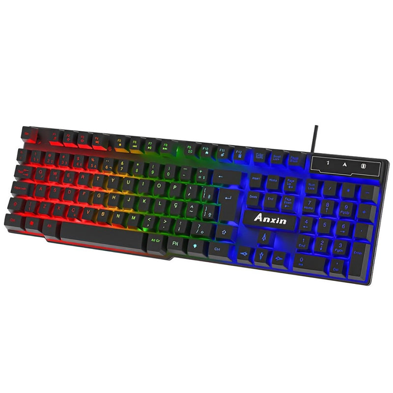 Teclado Gamer Semi Mecânico com Fio USB e Iluminação LED RGB - V3