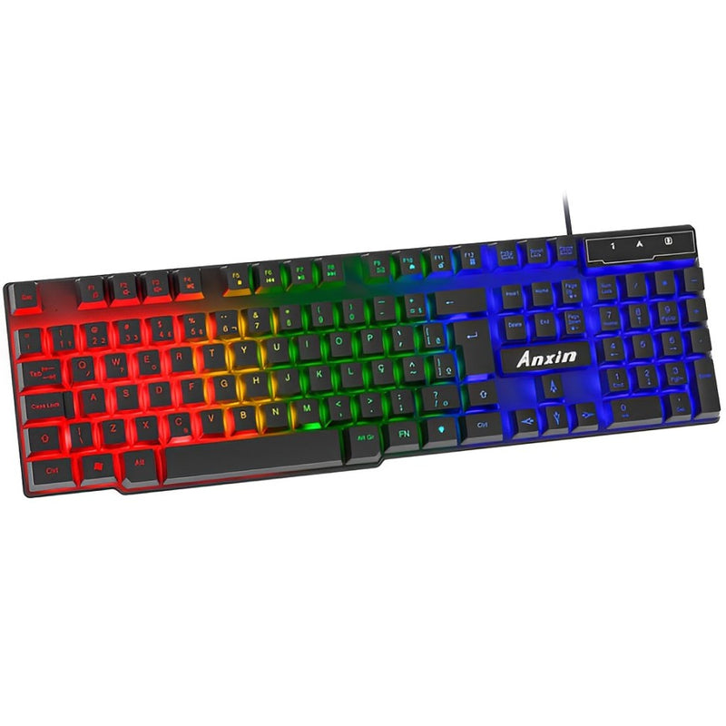 Teclado Gamer Semi Mecânico com Fio USB e Iluminação LED RGB - V3