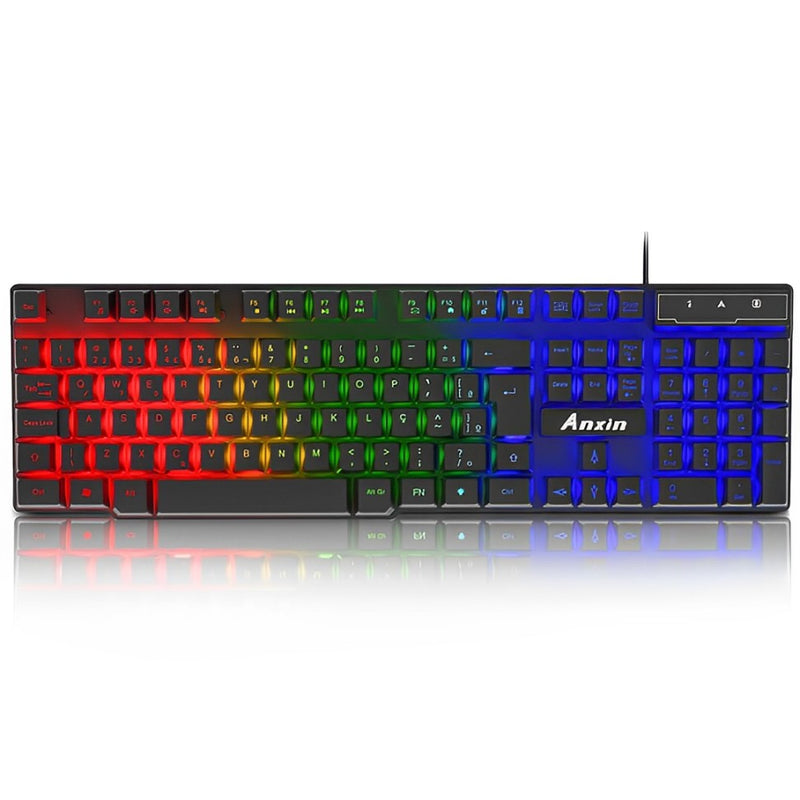 Teclado Gamer Semi Mecânico com Fio USB e Iluminação LED RGB - V3